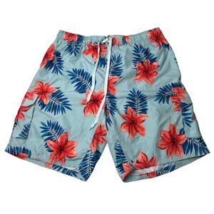 Kanu Surf Mens Tropical Floral Cargo Swim Trunks Size 3X Blue Beach Vacation